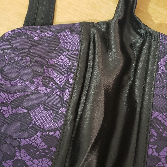 Small Purple Black Lace Print Corset Bustier Waist Trainer with Straps NWOT - Picture 9 of 11